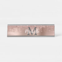 Name Monogram Pink Rose Gold Glitter Dripping