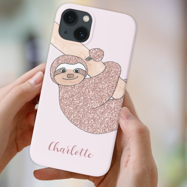 Name Monogram Pink Sloth  iPhone Case (Creator Uploaded)