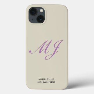 Name Monogram Plain Modern Minimalist iPhone 13 Case