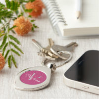 Name Monogram Plum Red Metal Keychain