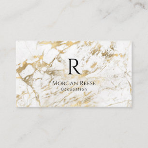 Name & Monogram, QR code, White & Gold Marble Vs 6 Business Card