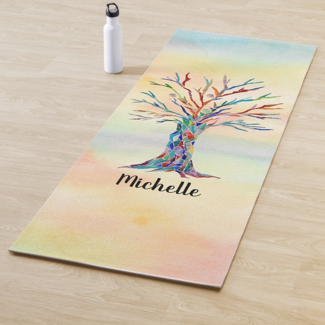 Name Monogram Rainbow Tree Yoga Mat (In Situ)