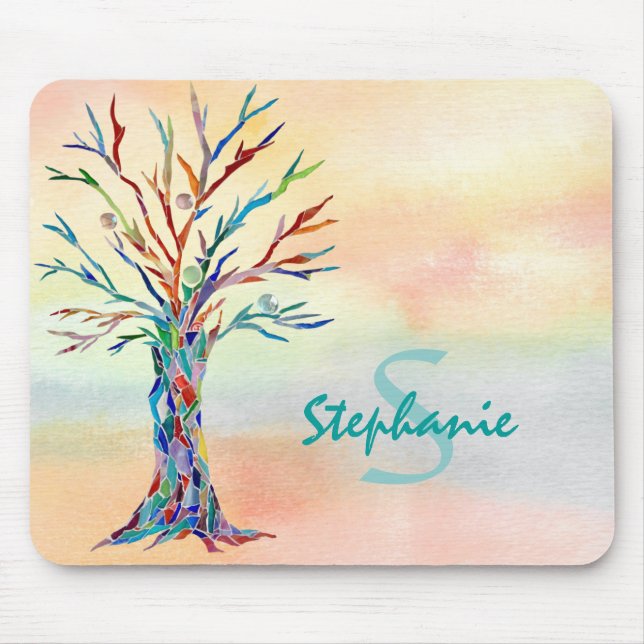 Name Monogram Rustic Tree Mouse Mat (Front)