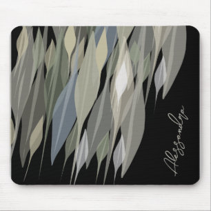 Name Monogram sage green beige grey black leaves Mouse Mat