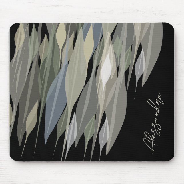 Name Monogram sage green beige grey black leaves Mouse Mat (Front)