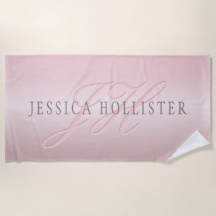 Name & Monogram   Soft FAUX Rose Gold Blush Beach Towel