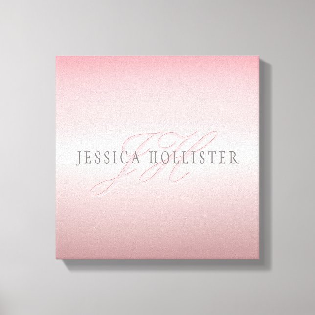 Name & Monogram | Soft FAUX Rose Gold Blush Canvas Print (Front)