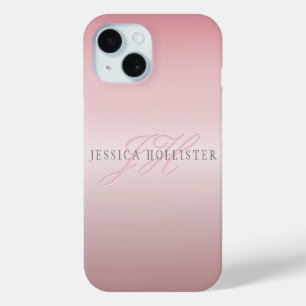 Name & Monogram   Soft FAUX Rose Gold Blush iPhone 15 Case