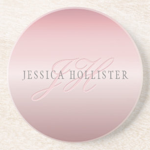 Name & Monogram   Soft FAUX Rose Gold Blush Coaster