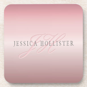 Name & Monogram   Soft FAUX Rose Gold Blush Coaster