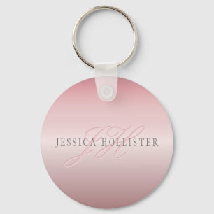 Name & Monogram   Soft FAUX Rose Gold Blush Key Ring