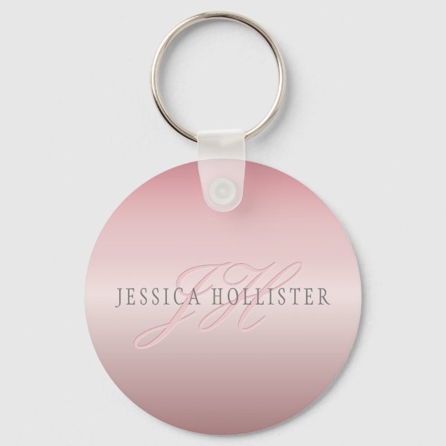 Name & Monogram | Soft FAUX Rose Gold Blush Key Ring (Front)