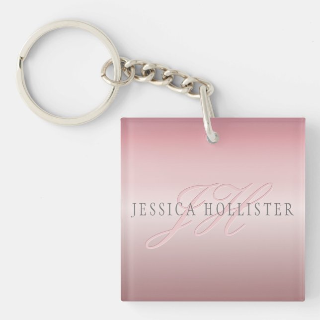 Name & Monogram | Soft FAUX Rose Gold Blush Key Ring (Front)