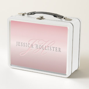 Name & Monogram   Soft FAUX Rose Gold Blush Metal Lunch Box