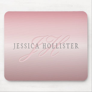Name & Monogram Soft FAUX Rose Gold Blush Mouse Mat