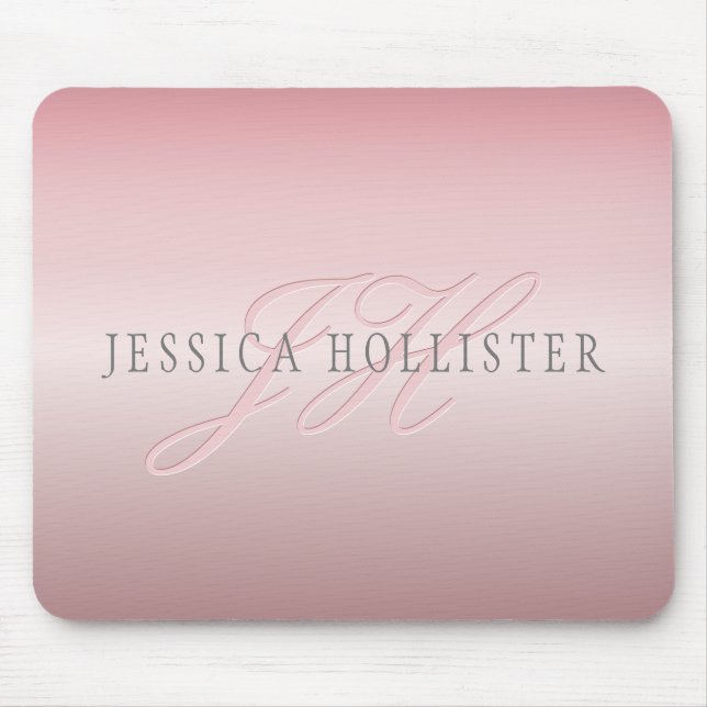 Name & Monogram | Soft FAUX Rose Gold Blush Mouse Mat (Front)