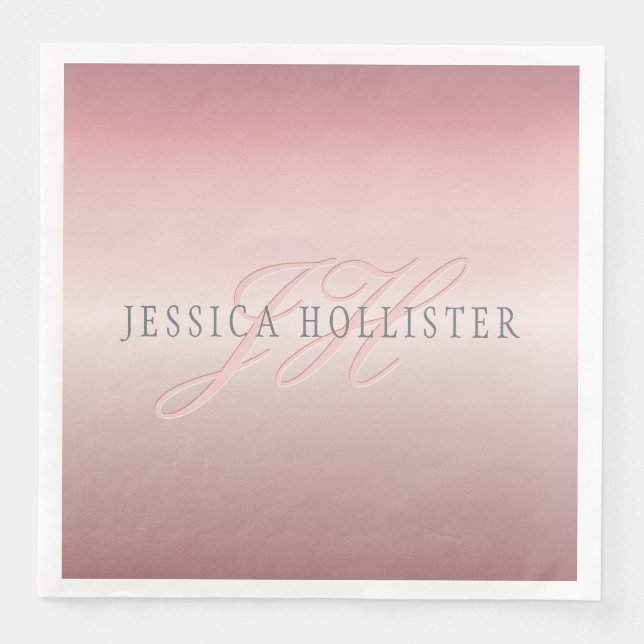 Name & Monogram | Soft FAUX Rose Gold Blush Napkin (Front)