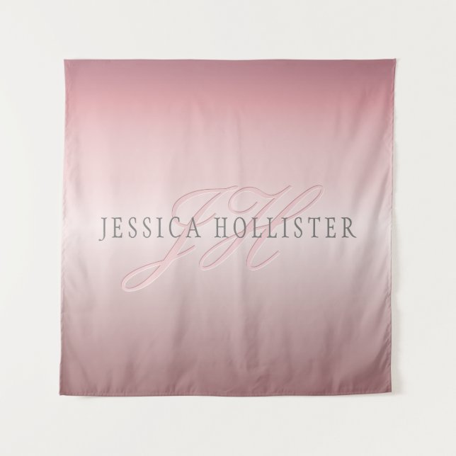 Name & Monogram | Soft FAUX Rose Gold Blush Tapestry (Front)