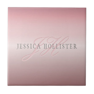 Name & Monogram Soft FAUX Rose Gold Blush Tile