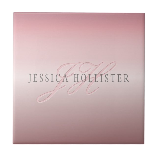 Name & Monogram | Soft FAUX Rose Gold Blush Tile (Front)