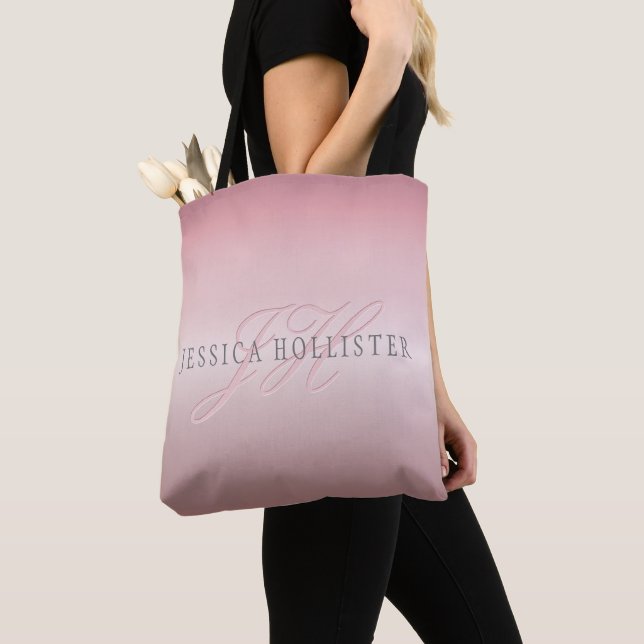 Name & Monogram | Soft FAUX Rose Gold Blush Tote Bag (Close Up)