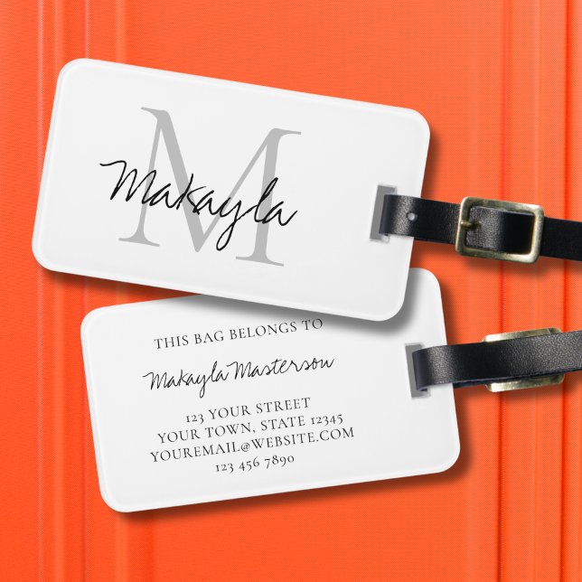 Name Monogram Stylish Script  Luggage Tag (Creator Uploaded)