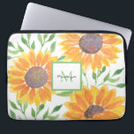 Name Monogram Sunflowers  Laptop Sleeve<br><div class="desc">This unique laptop sleeve features a watercolor sunflower and foliage pattern in shades of yellow and green.
Easily customisable with your name and monogram.
Original Watercolor © Michele Davies.</div>