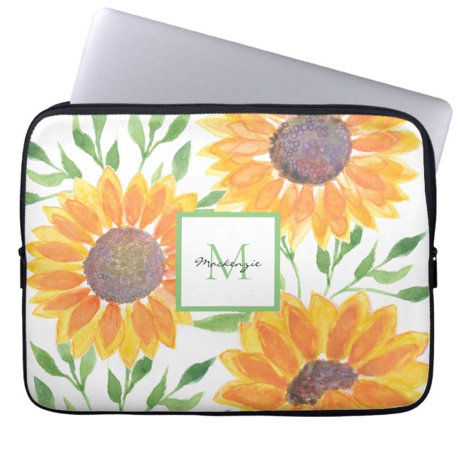 Name Monogram Sunflowers  Laptop Sleeve (Front)