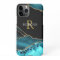 Name & Monogram, Teal Black Agate, Gold White Text