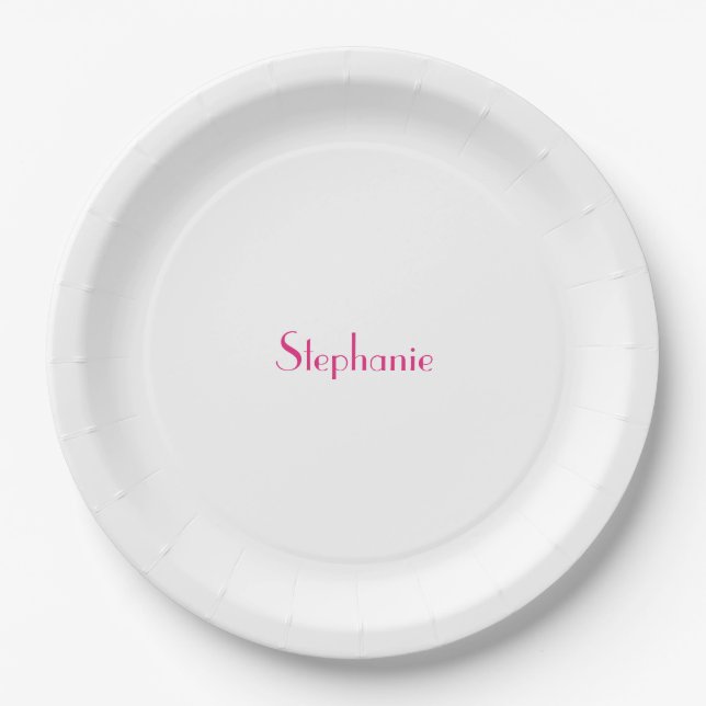 Name Monogram Template Pink White Custom 2024 Paper Plate (Front)