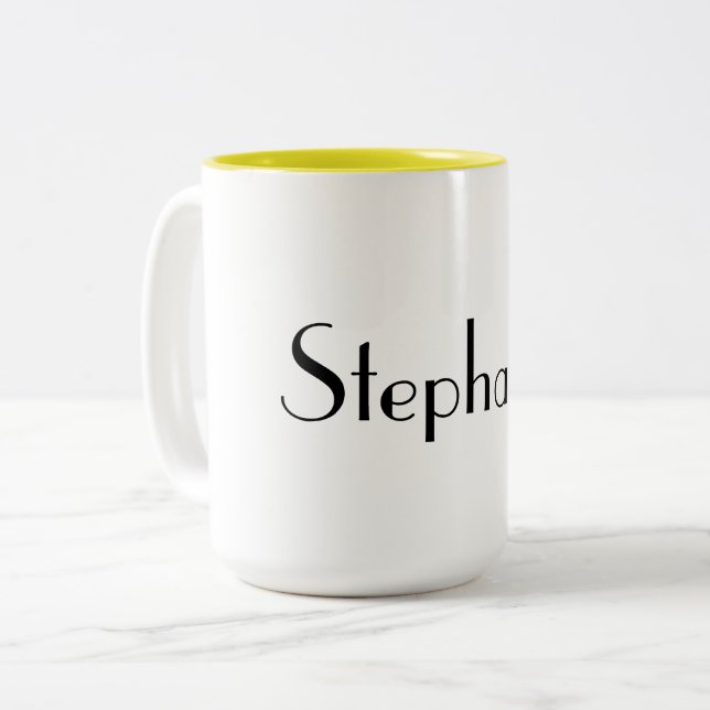 Name Monogram Template Yellow White Cool Gift Two-Tone Coffee Mug (Front Left)
