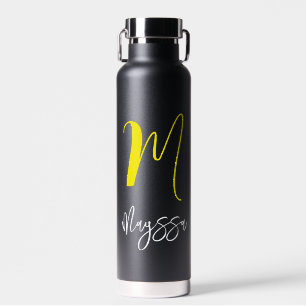 Name & Monogram WaterBottle Customised Black Water Bottle