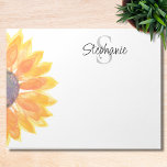 Name Monogram Watercolor Sunflower Notepad<br><div class="desc">This floral personalised notepad is decorated with a yellow watercolor sunflower. 
Easily customisable with your name and monogram. 
Use the Design Tool to change the text size,  style,  or colour. 
As we create our artwork you won't find this exact image from other designers. Original Watercolor © Michele Davies.</div>
