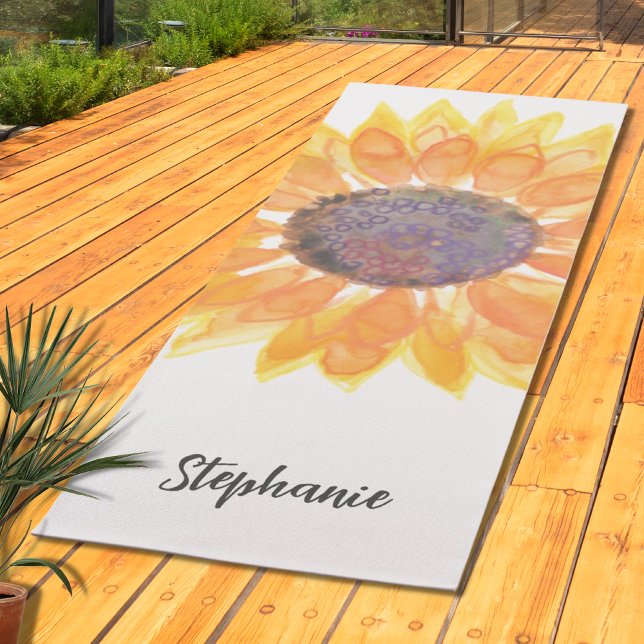 Name Monogram Watercolor Sunflower Yoga Mat (Creator Uploaded)