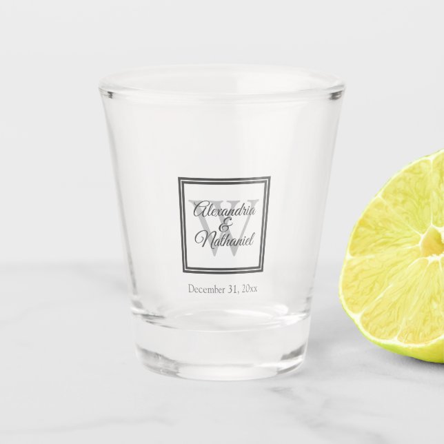 Name & Monogram Wedding Date | Shot Glass (Front)