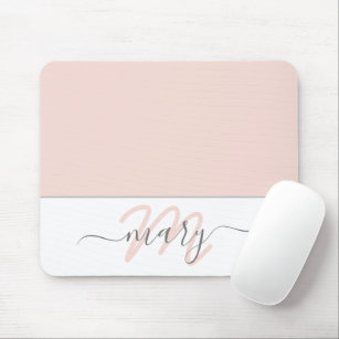Name Monogram White Rose Pink White Abstract Mouse Mat