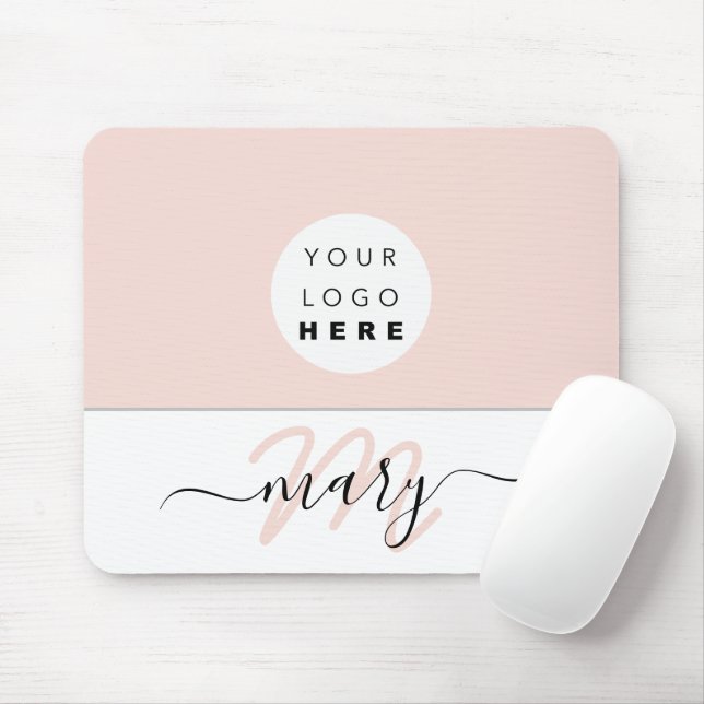 Name Monogram White Rose Pink White Custom Logo Mouse Mat (With Mouse)