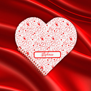 Name Monogram with red hearts on white   Notebook