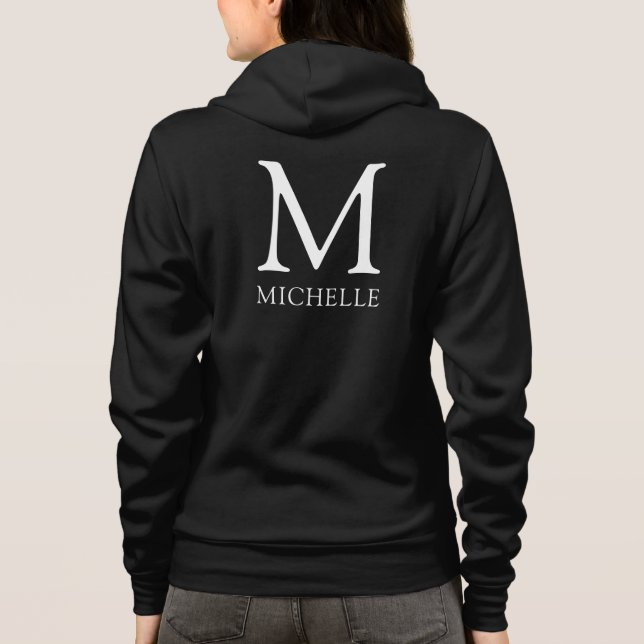 Name Monogram Womens Front Double Sided Black Hoodie (Back)