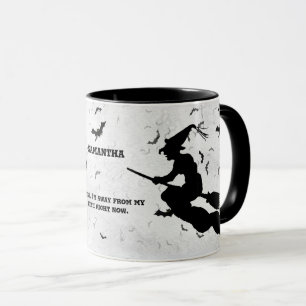 Name & Msg.  Halloween Witch - Black & White Mug