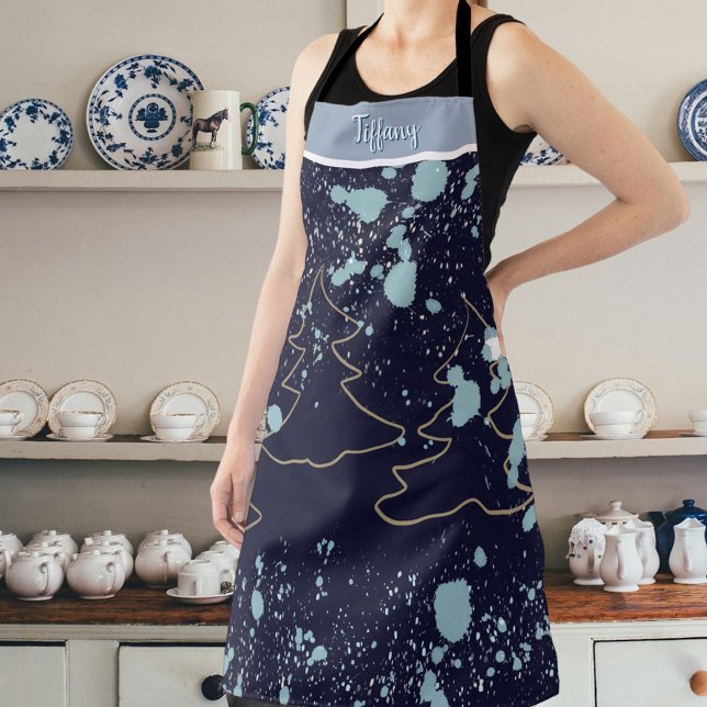 Name navy gold tree white snow cabin lake house  apron (Creator Uploaded)