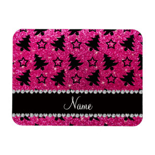 Name neon hot pink glitter christmas trees stars magnet