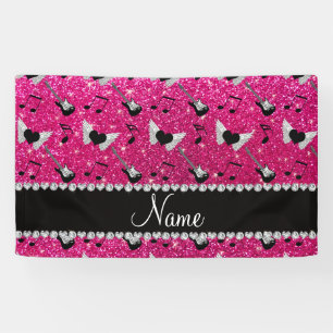 Name neon hot pink glitter guitars heart wings banner