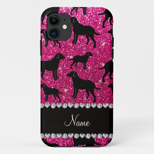 Name neon hot pink glitter labrador retrievers Case-Mate iPhone case (Back)