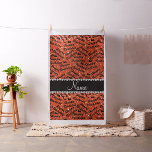 Name neon orange glitter happy birthday balloons fabric