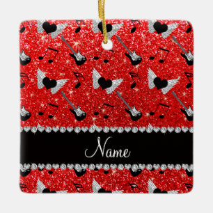Name neon red glitter guitars heart wings music no ceramic tree decoration