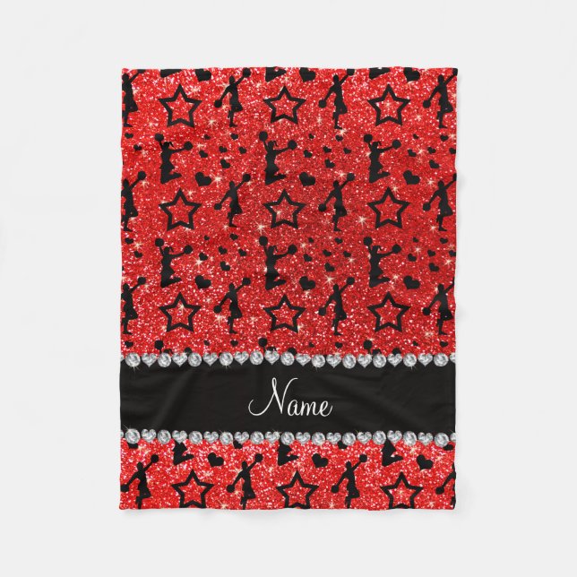 Name neon red glitter stars cheerleading fleece blanket (Front)