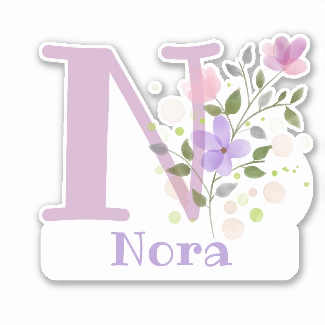 Name Nora & Initial with Floral Design (Front)