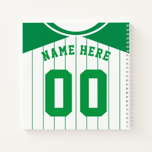 Name & Number Baseball Softball Green Jersey Notebook