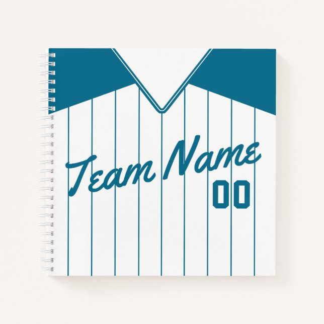 Name & Number Baseball Softball Teal Jersey Notebook (Front)